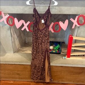 Reformation Lace Detail Dress in Burgundy and Tan